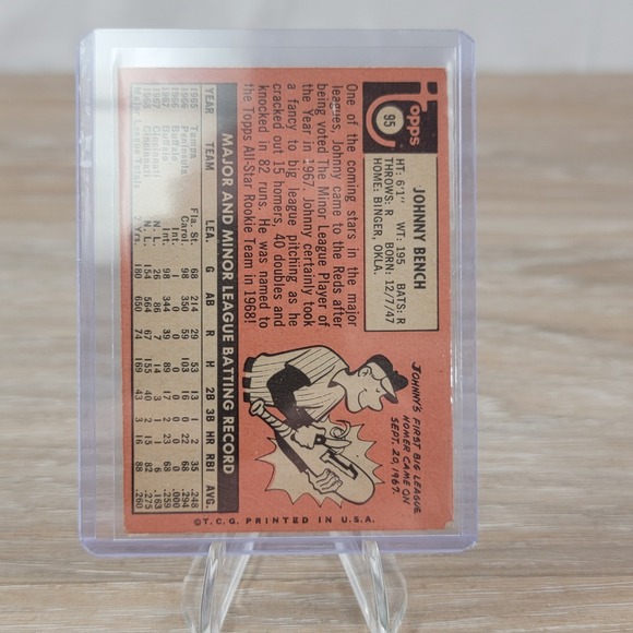 1968 Topps Johnny Bench Rookie Baseball Card ALL STAR Catcher Reds - Picture 7 of 7